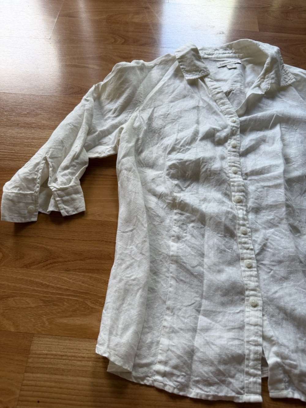 Coldwater Creek 100% linen button down collared top in white size XL (16)